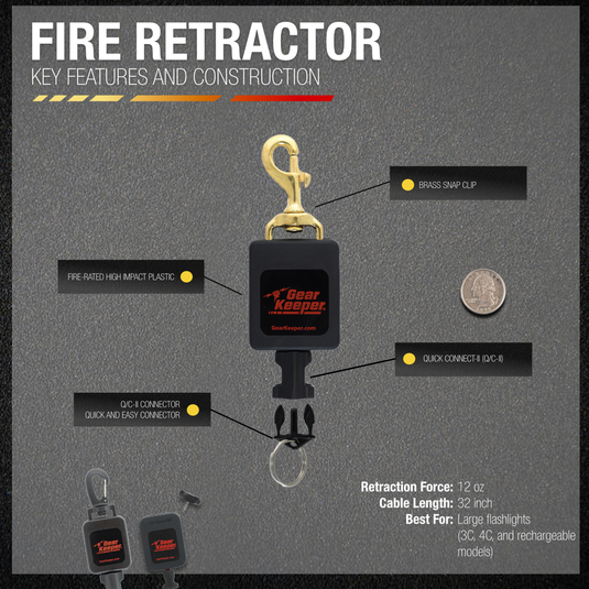 FIRE:  Large Flashlight Retractor, Brass Bolt Clip