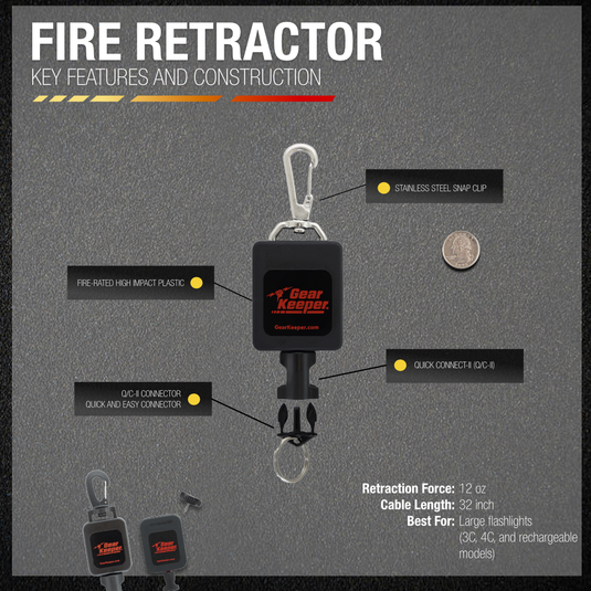 FIRE:  Large Flashlight Retractor, Stainless Steel Snap Clip