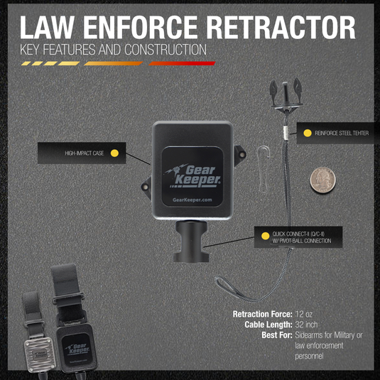 Retractable Sidearm Tether, Super Force Clamp-on Belt Clip
