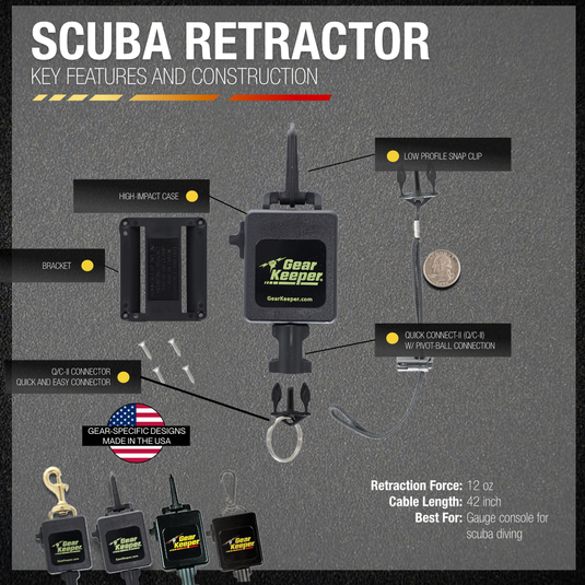 SCUBA Locking Large Flashlight Locking Retractor - Deluxe Pack (Snap/Bracket Mount)