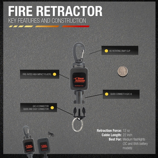 FIRE:  Medium Flashlight Retractor, HD Snap Clip