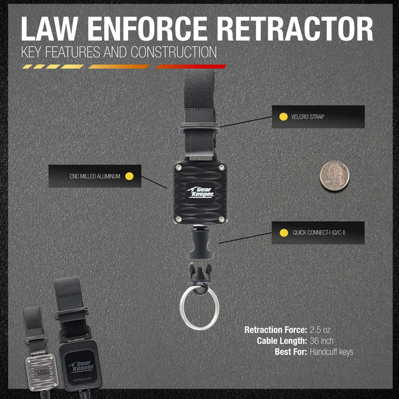 Load image into Gallery viewer, Aluminum Handcuff Key Retractor - Black - Velcro Strap Mount
