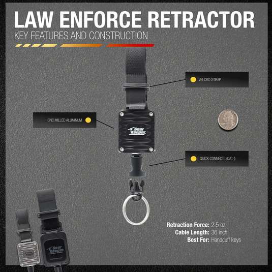 Aluminum Handcuff Key Retractor - Black - Velcro Strap Mount